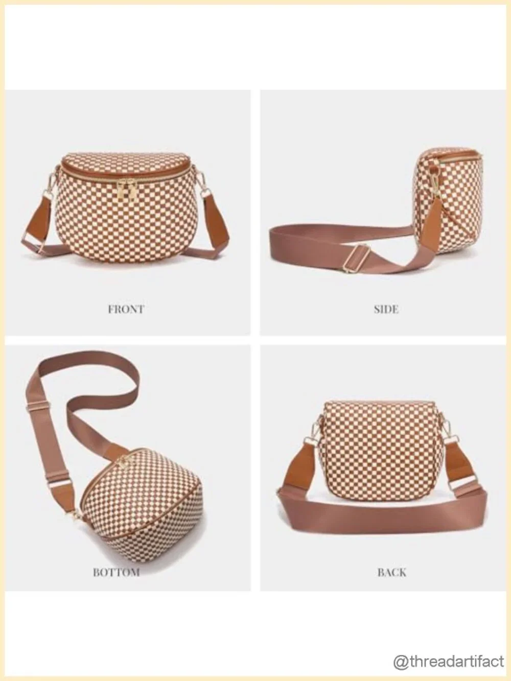 Woven Vegan Leather Crossbody Bag, Checkered PU Bum Bag Waist Pack Travel Sling